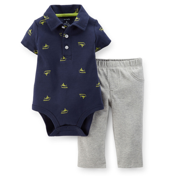 Carters Baby Boy Polo Bodysuit Pant Set Clothes - Picture 1 of 1
